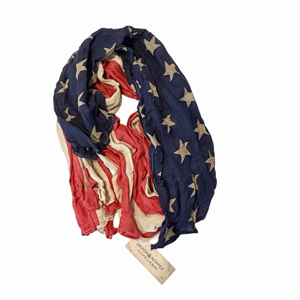 Ralph Lauren Denim & Supply American Flag Scarf Linen Blend Americana Rare